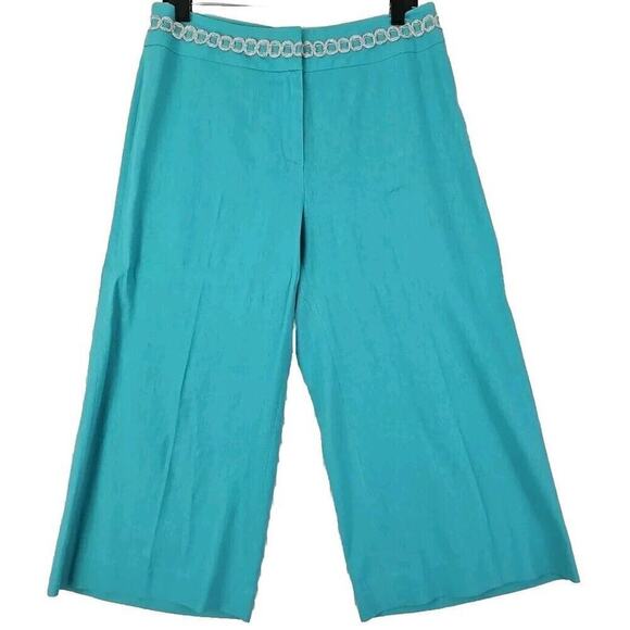 Fundamental Things ~Woman Size 10~ Blue Linen Blend Capri Crop Pants Wide Leg. - Picture 3 of 9